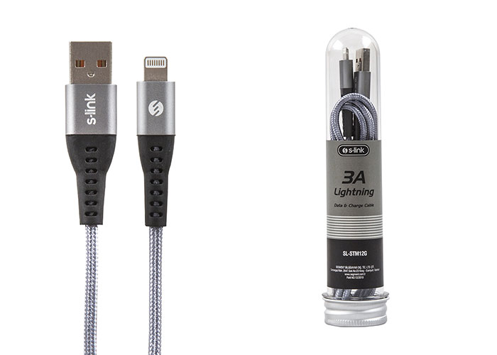 AUE Depon S-Link SL-STM12G 3A Iphone Metal Gri Data Şarj Kablosu